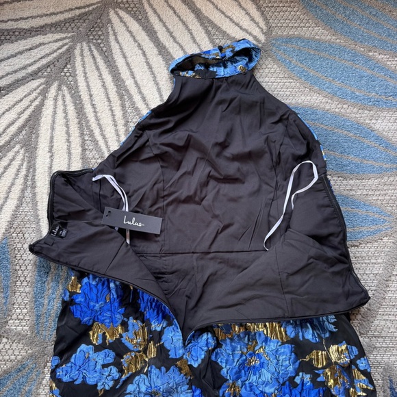 Lulus NWT Extraordinary Impression Black Floral Jacquard Halter Mini Dress XL - Picture 9 of 9